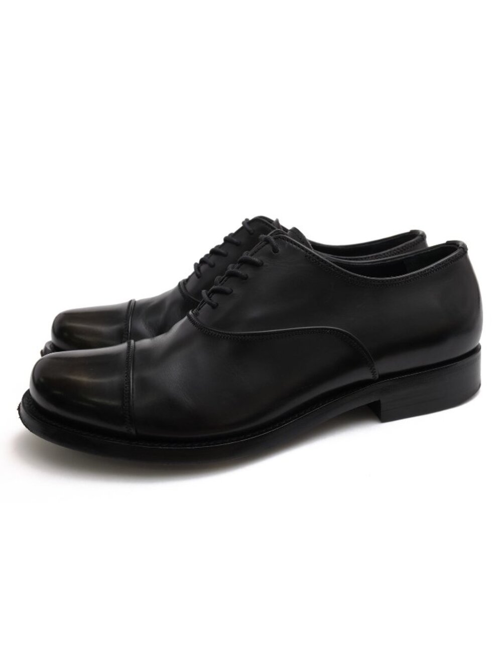 Prada Shoes Business Leather Black Closed Lacing Straight Tip Sole
